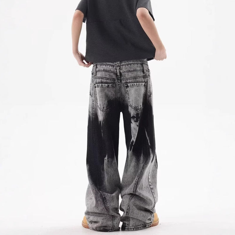 バイカラーブリーチワイドデニムパンツ バックスタイル ユニセックス Y2K Highland
