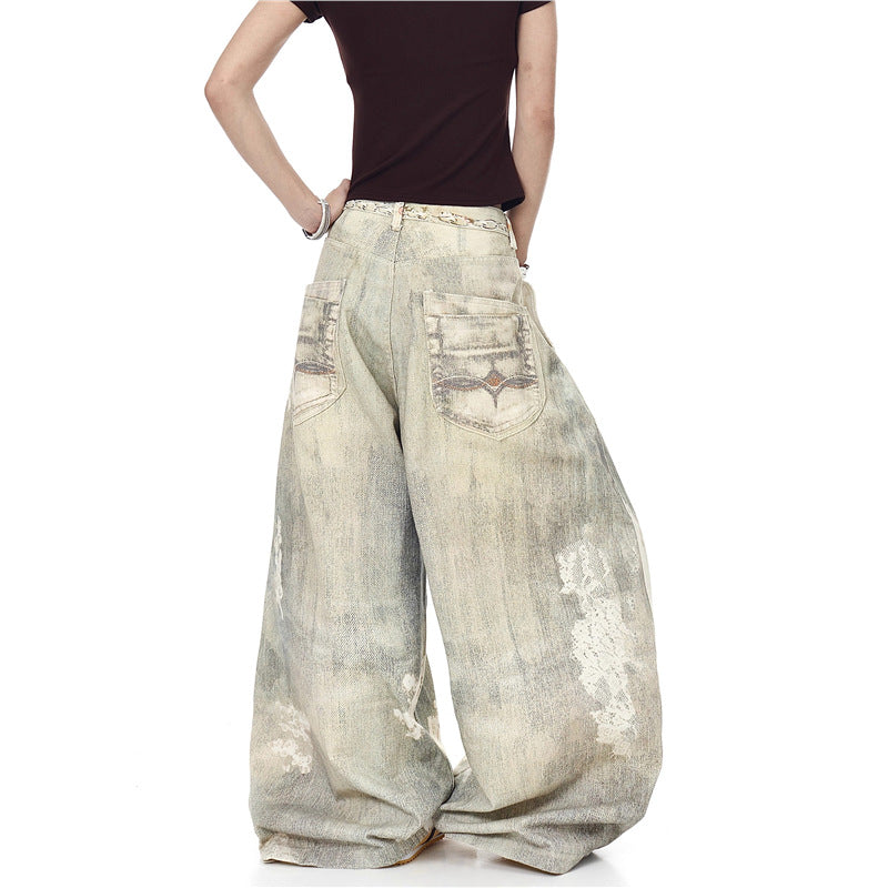 スパンコール ビーズ ワイドデニムパンツ バックスタイル High land