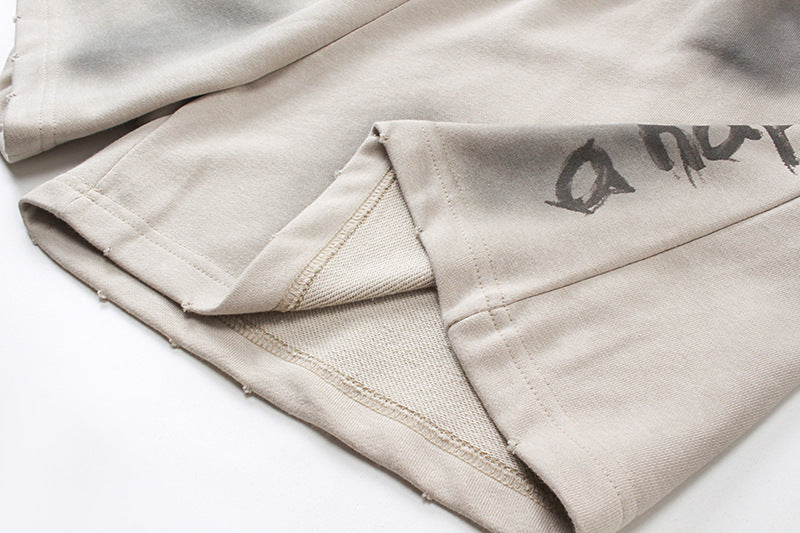 グラデーション スウェットショーツ “a happy day”／ユニセックス ワイドシルエット ストリートハーフパンツ【High land】