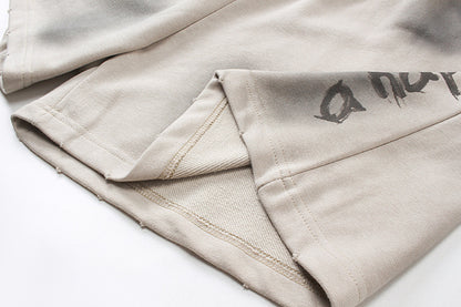 グラデーション スウェットショーツ “a happy day”／ユニセックス ワイドシルエット ストリートハーフパンツ【High land】