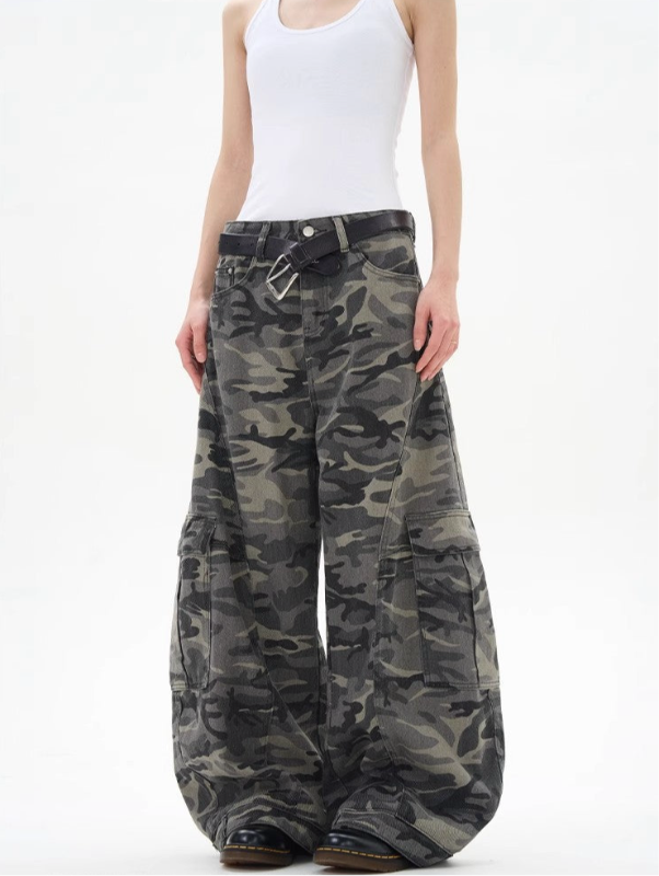 超ワイド カーゴパンツ カモ迷彩 コーデイメージ 正面 High land