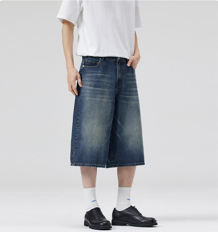 ワイドデニムバギーショーツ フロントデザイン ユニセックス High land