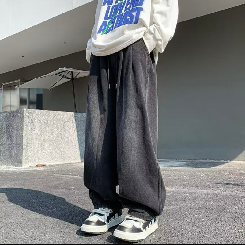 ワイドデニムパンツ ブラック メンズストリートコーデ High land