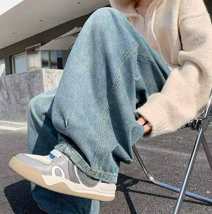 ワイドデニムパンツ ライトブルー ルーズシルエット 着用イメージ High land