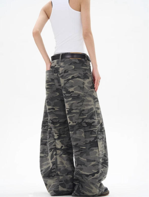 超ワイド カーゴパンツ カモ柄 バックデザイン High land