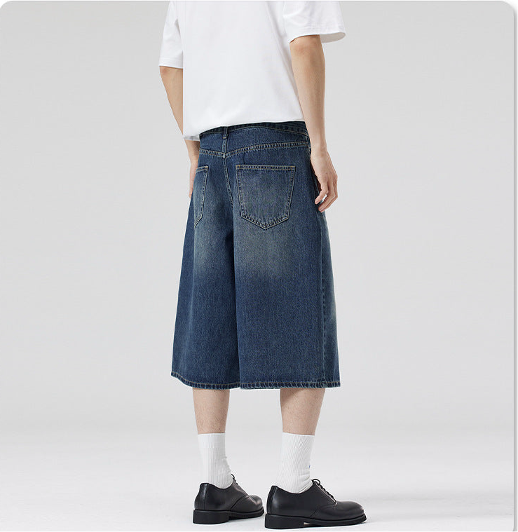 ワイドデニムバギーショーツ メンズコーデ バックポケット High land