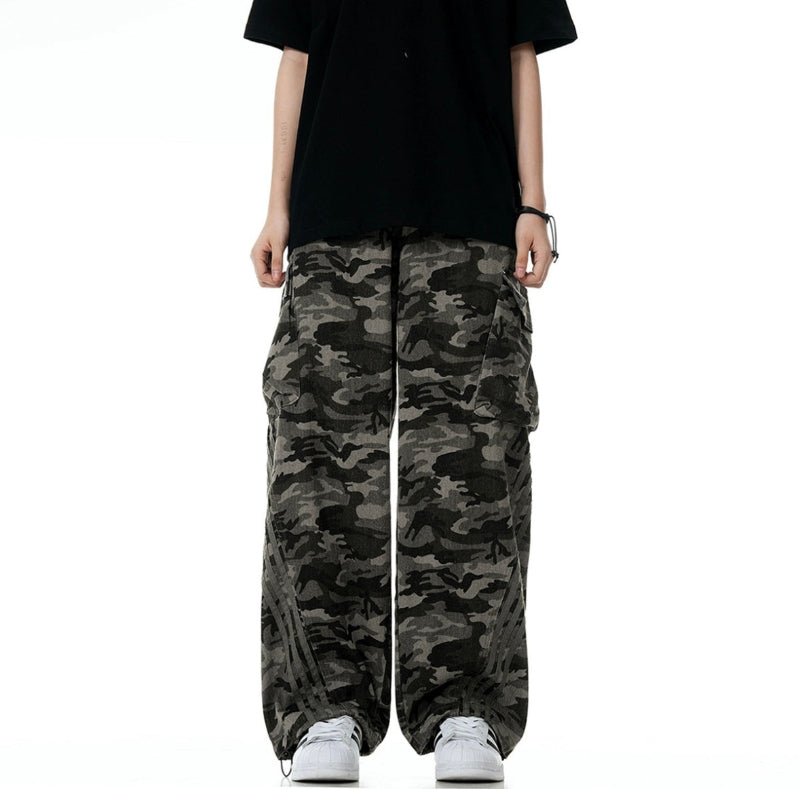 カモフラージュワイドカーゴパンツ 着用イメージ メンズストリートコーデ Highland