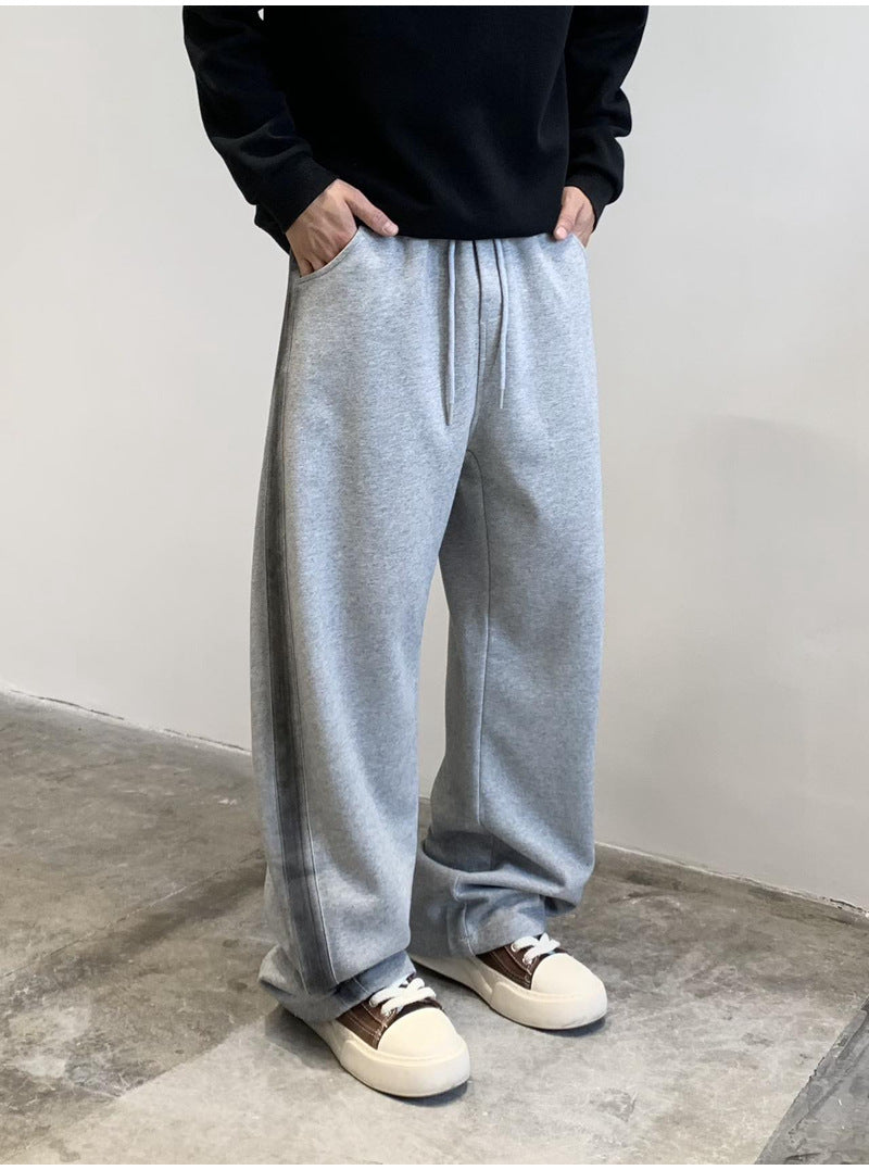 ワイドサイドラインスウェットパンツ グレー 前面着用イメージ High land
