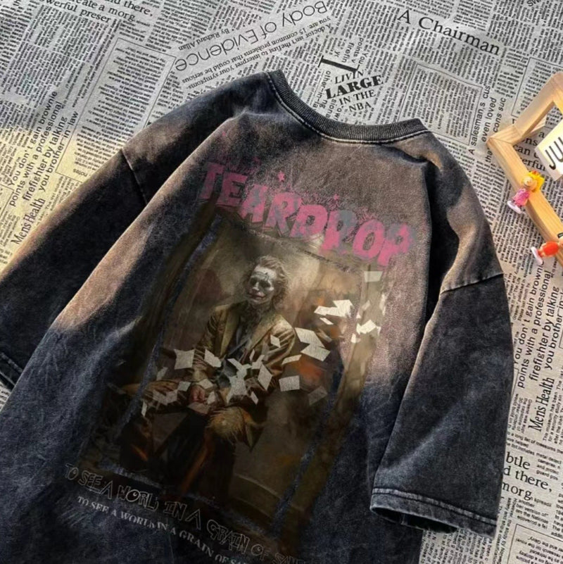 ヴィンテージウォッシュ TEARDROP グラフィックTシャツ バックアートデザイン High land