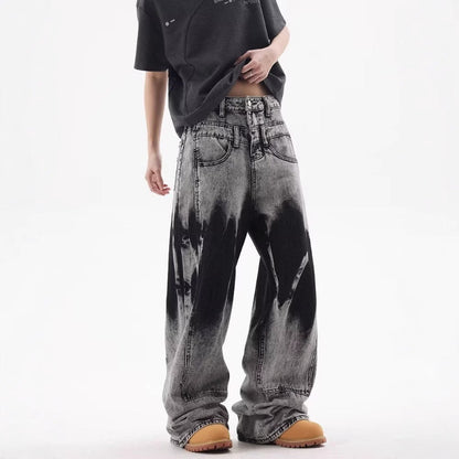 バイカラーブリーチワイドデニムパンツ フロントコーデ 着用イメージ Highland