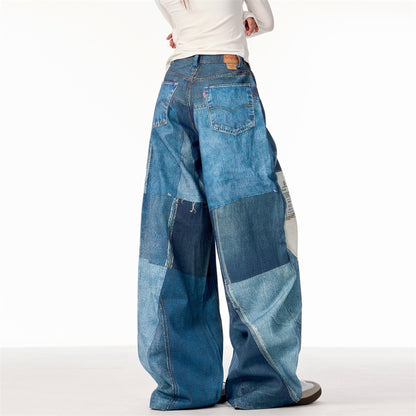 パッチワーク風ワイドデニムパンツ 後ろ姿 コーディネート例