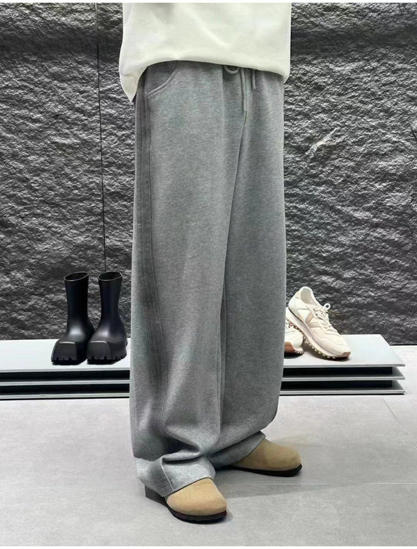 ワイドサイドラインスウェットパンツ ブラック 横向きコーデ Y2Kストリート High land