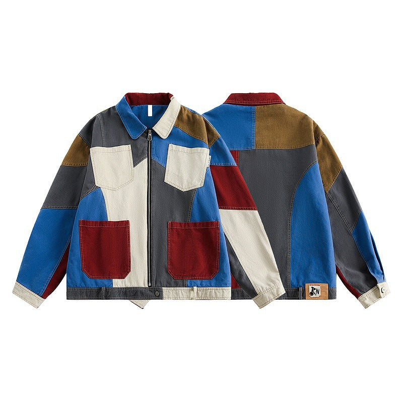 Color Block Patchwork Work Jacket