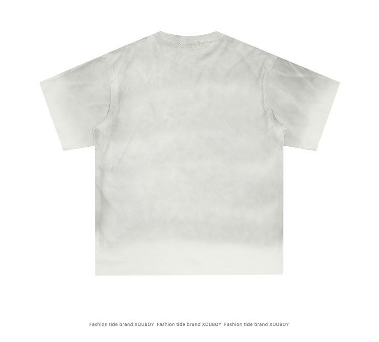 ホワイト グラフィックTシャツ 背面 ウォッシュグラデーション High land