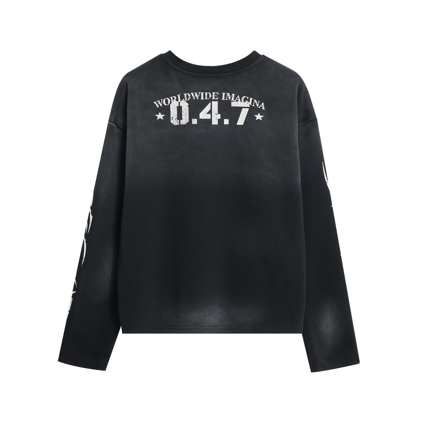 0.4.7プリント ユニセックス ブラック ヴィンテージロングT