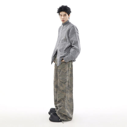 ダメージジップアップニットカーディガン グレー 着用 横向きコーデ High land