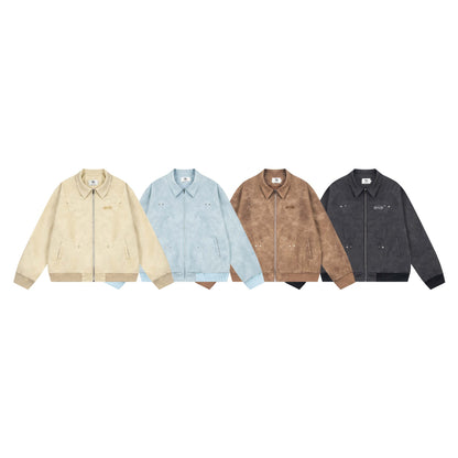 スエードライクジップアップジャケット 4色展開 ストリートユニセックス Highland