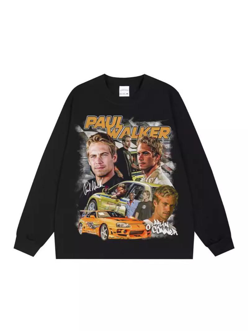 ヴィンテージ風カーレジェンド ロングスリーブTシャツ ブラック ユニセックス