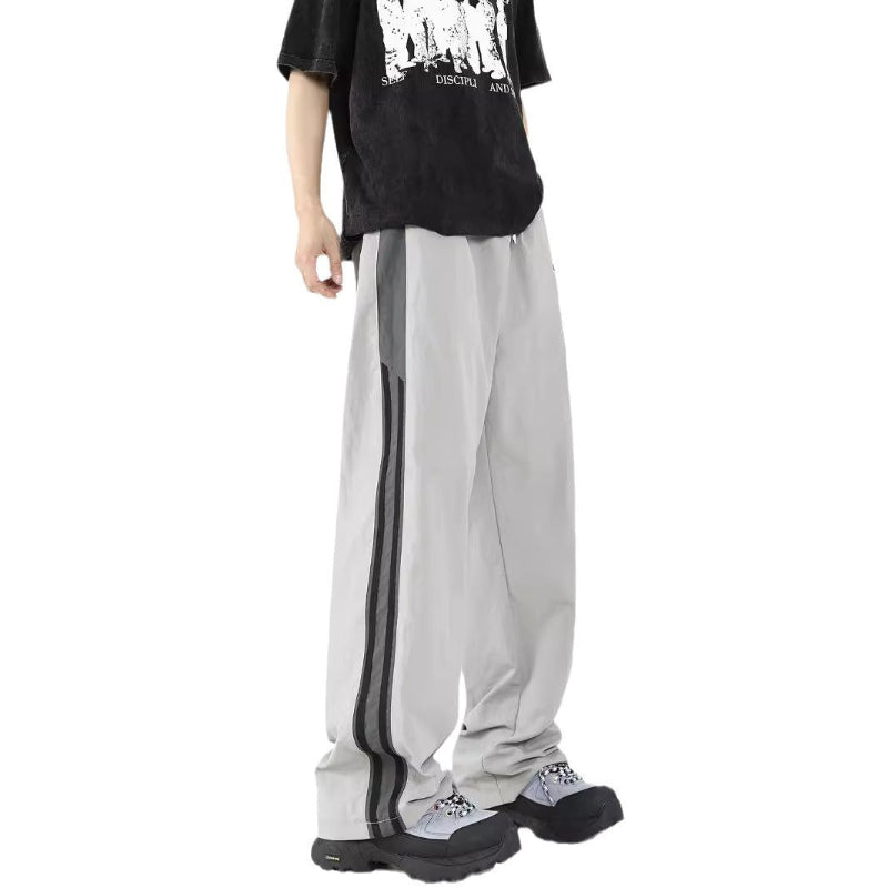 韓国ストリート サイドラインパンツ ライトグレー メンズコーデ High land