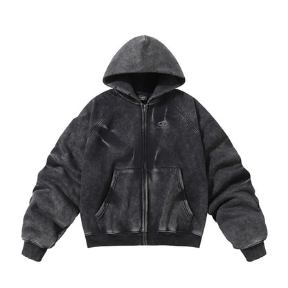 ヴィンテージウォッシュジップパーカー ブラック 単品 ビッグシルエット Highland
