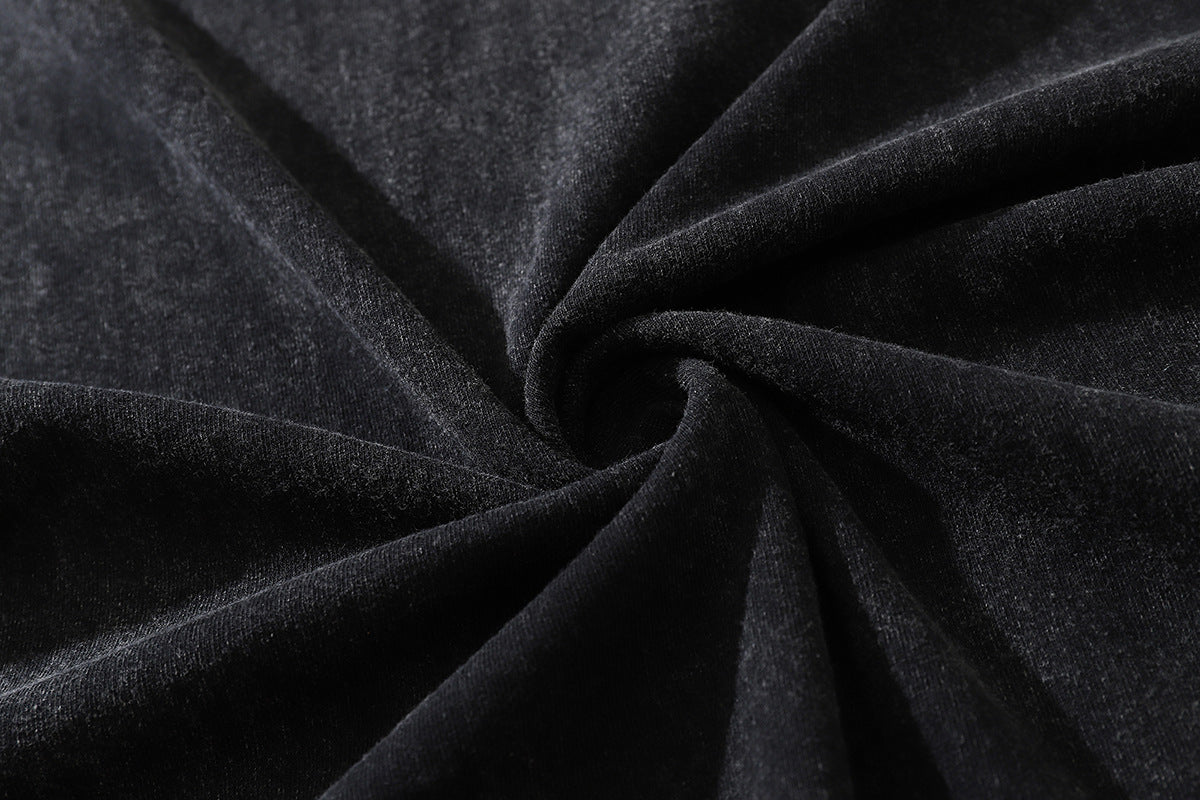 ビンテージ加工 フォトグラフィックプリント ロンT｜ストリート系ブラックロングスリーブTシャツ メンズ レディース