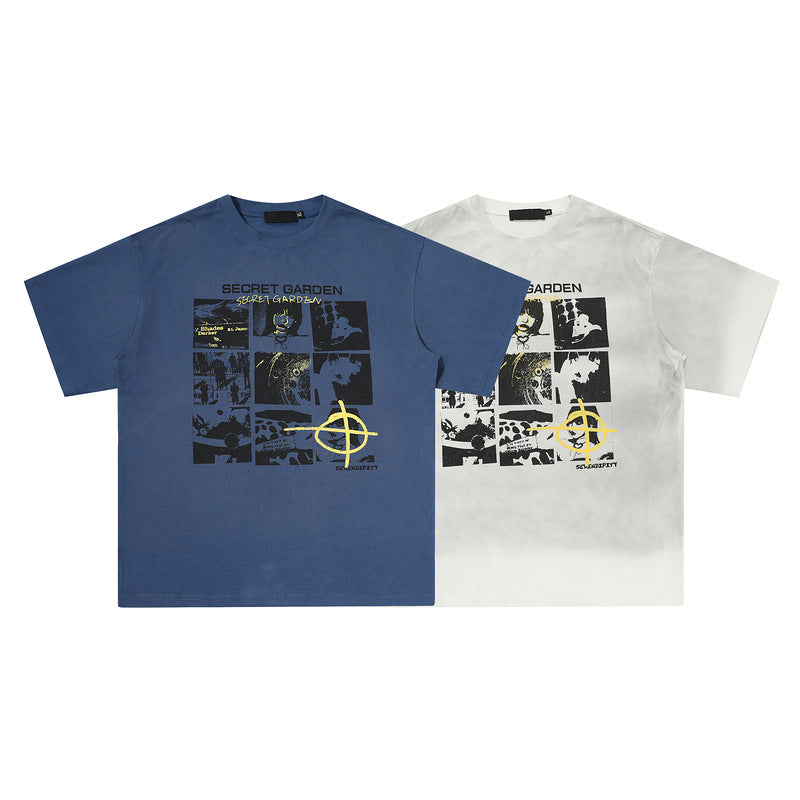 シークレットガーデン グラフィックTシャツ 2色展開 ブルー ホワイト High land