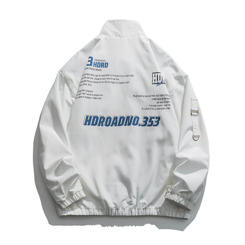 グラフィックロゴ スタンドカラーブルゾン ホワイト バックロゴデザイン Highland