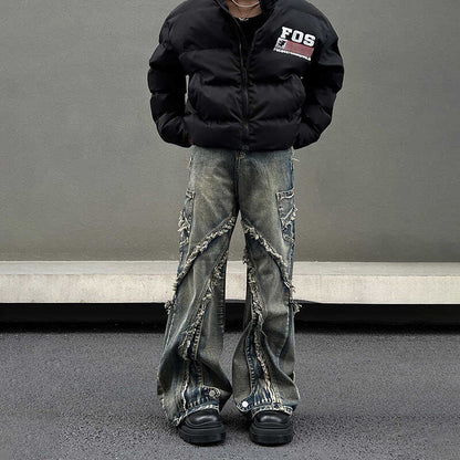 Fringe Detail Denim Pants - Gray