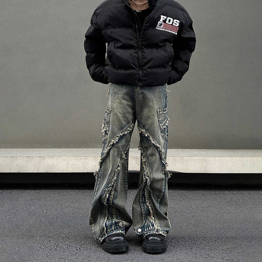 Fringe Detail Denim Pants - Gray