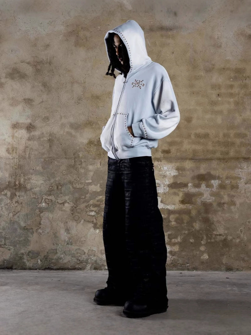 アイスブルー スタッズパーカー オーバーサイズコーデ ユニセックス Highland