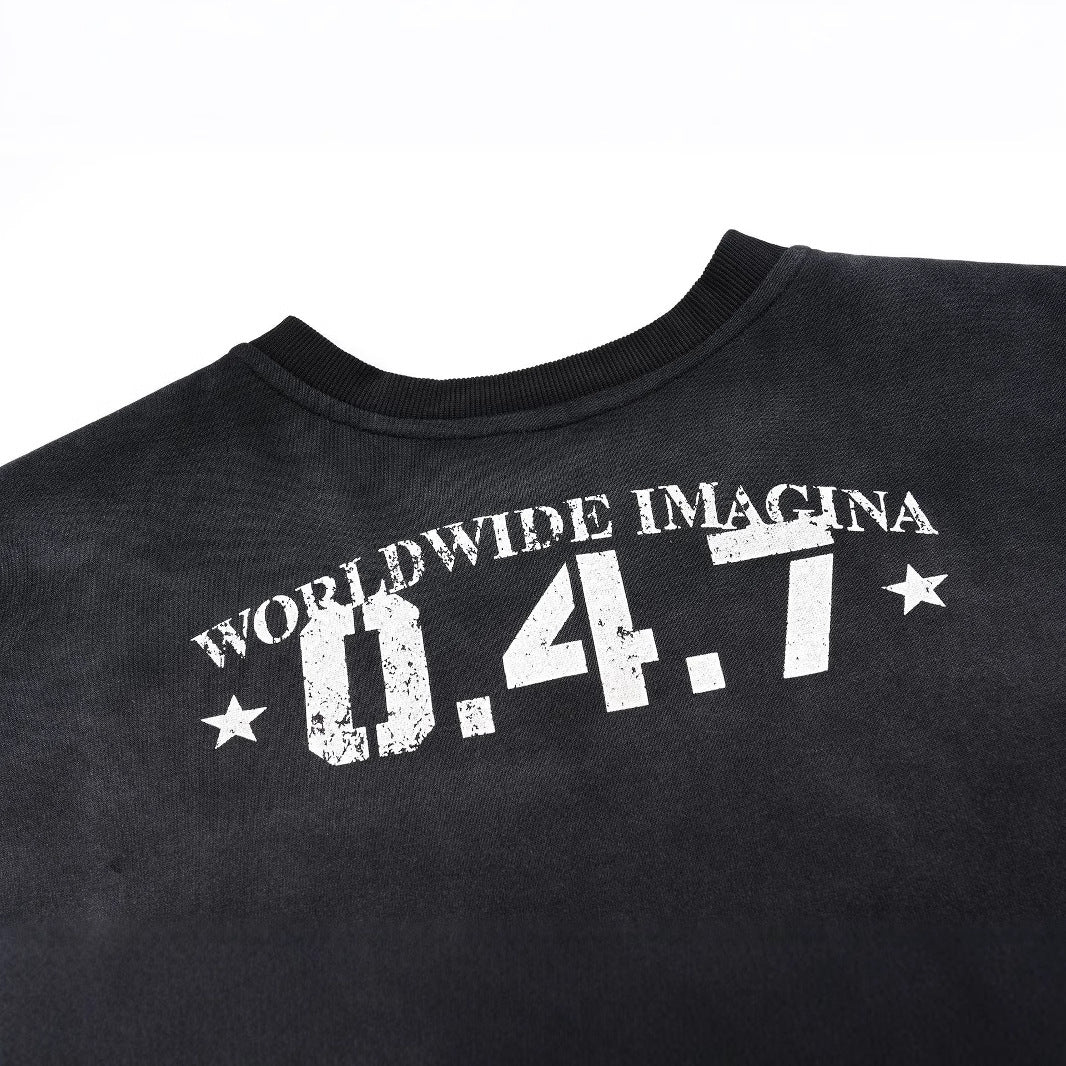 0.4.7 バックロゴプリント ヴィンテージストリート 長袖Tシャツ