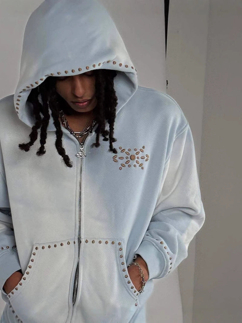 アイスブルー スタッズジップアップパーカー ユニセックス Highland