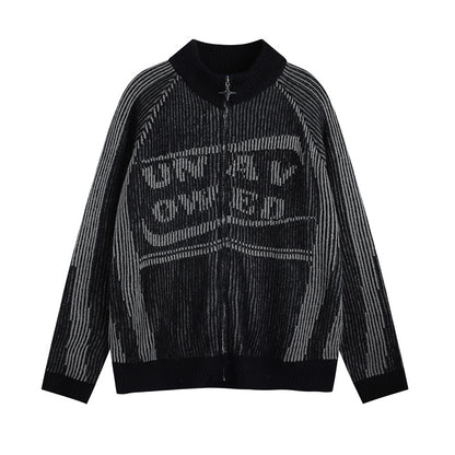ブラック系 レトロロゴ ニットジップアップ 正面 High land