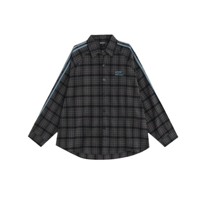 チェックシャツ サイドライン ダークグレーチェック 正面 High land