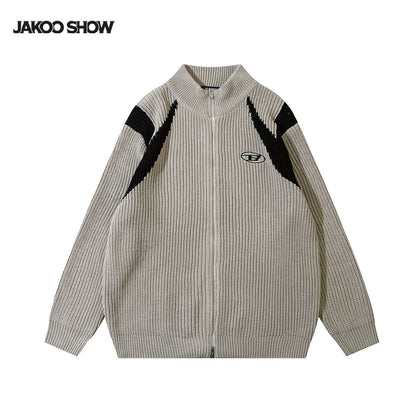 ライトベージュ バイカラーニットジップアップ 正面 JAKOO SHOW