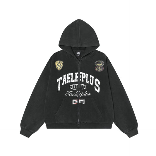 Vintage College Logo Zip-Up Hoodie