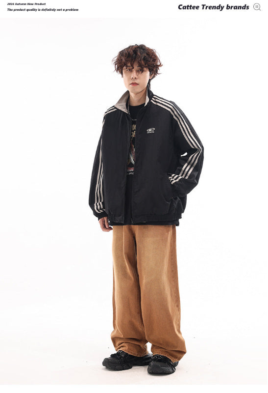 リバーシブルトラックジャケット バイカラーライン ブラック面 着用イメージ High land