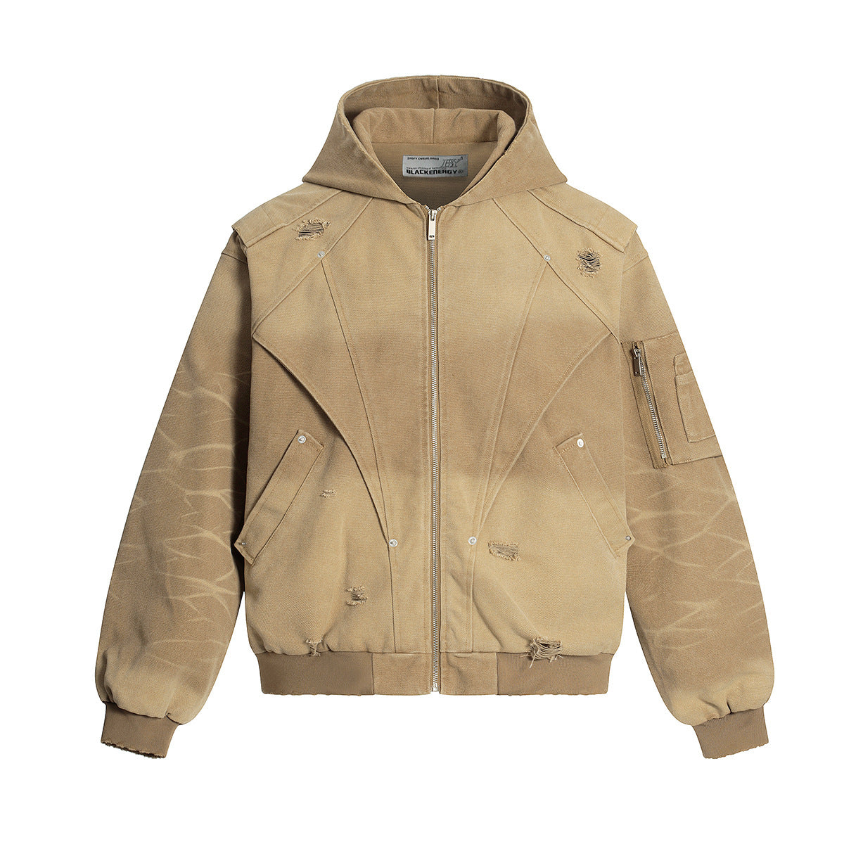 ベージュ ヴィンテージダメージフードジャケット ミリタリー Highland
