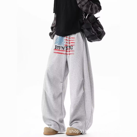 フラッグプリント ワイドスウェットパンツ プリントディテールアップ High land