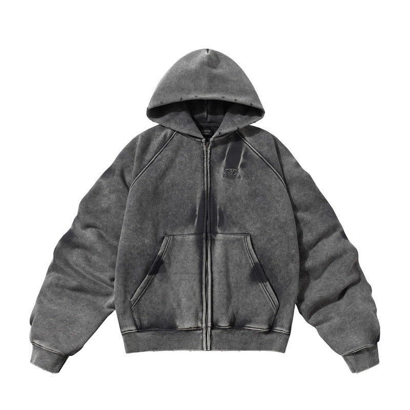 ヴィンテージウォッシュジップパーカー グレー単品 ビッグシルエットストリート Highland