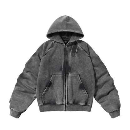 ヴィンテージウォッシュジップパーカー グレー単品 ビッグシルエットストリート Highland