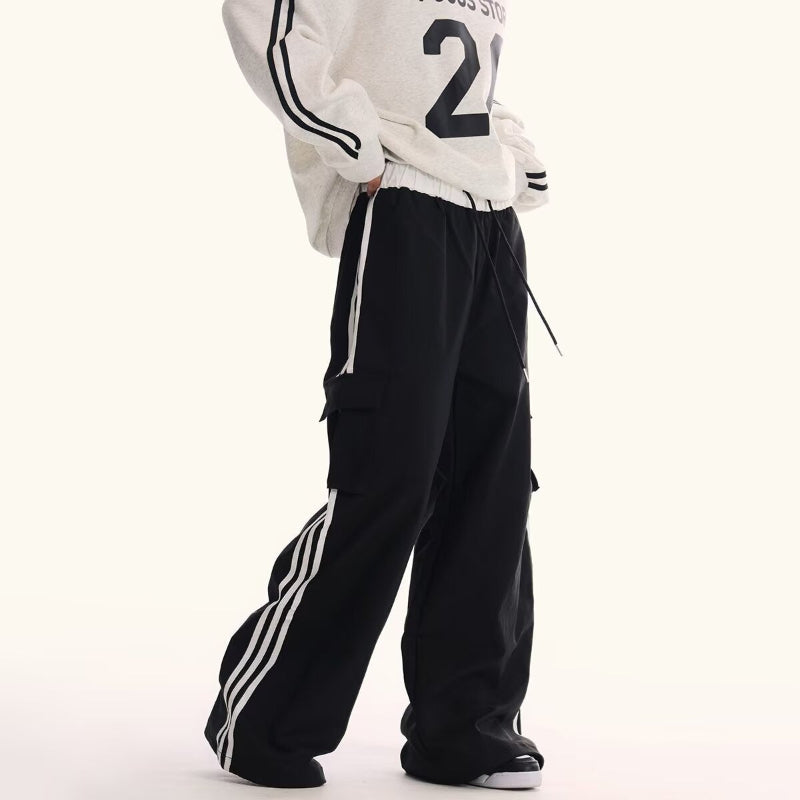 サイドライン カーゴワイドパンツ ブラック ワイドシルエット 韓国ファッション High land