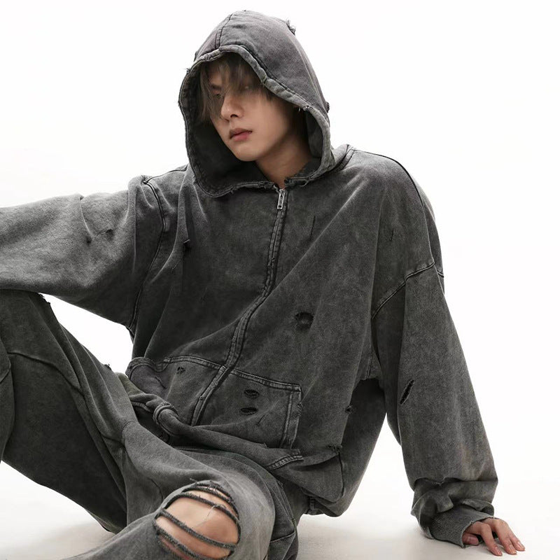 zip hoodie with damage