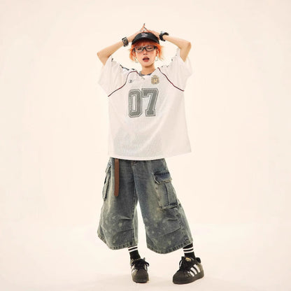 ゲームシャツ風 メッシュTシャツ ホワイト 全身コーデ例 High land