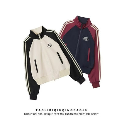 カラーブロック トラックジャケット アイボリー×ブラックとネイビー×ボルドー 2色並び