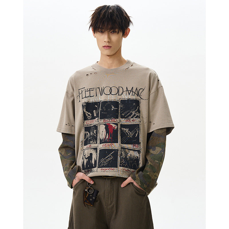 FLEETWOOD MAC風プリントTシャツ ダメージ加工 ユニセックス