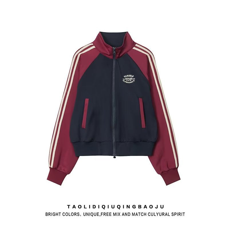 カラーブロックトラックジャケット ネイビー×ボルドー 平置き商品イメージ