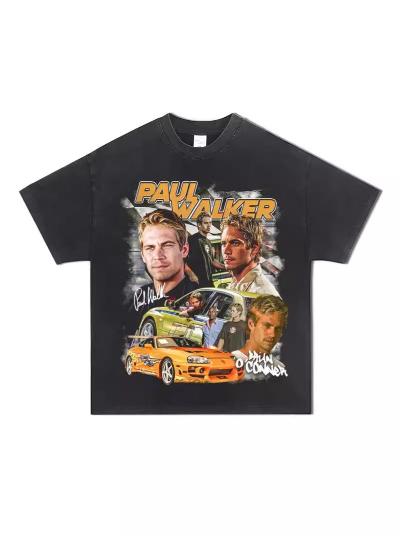 カーレジェンドプリント アートグラフィックTシャツ 半袖 ストリートファッション