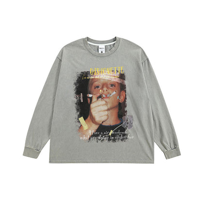 long T-shirt smoking boy