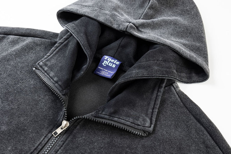 ヴィンテージウォッシュジップパーカー タグ＆内側デザイン写真